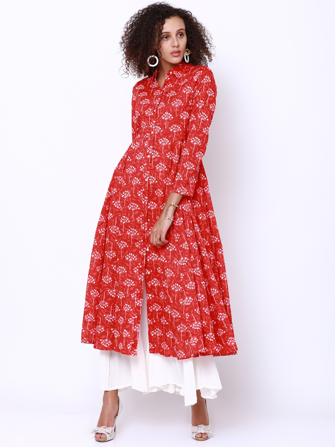 

Vishudh Women Red & White Printed Anarkali Kurta