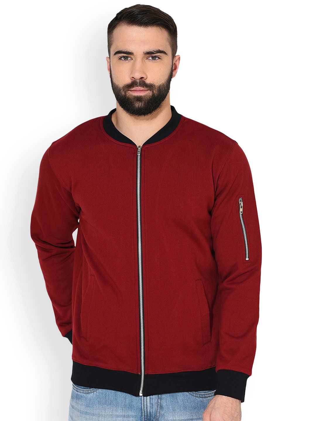 

GRITSTONES Men Maroon Solid Lightweight Open Front Jacket