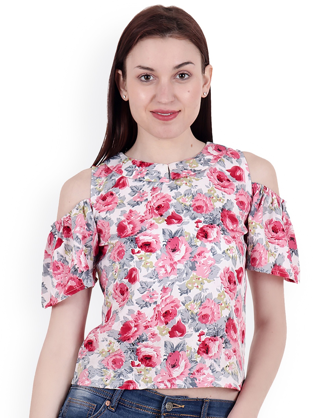 

SCORPIUS Women Multicoloured Cold-Shoulder Printed Top, Multi