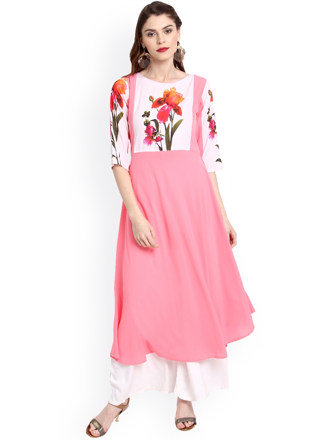 

Janasya Women Pink Printed A-Line Kurta