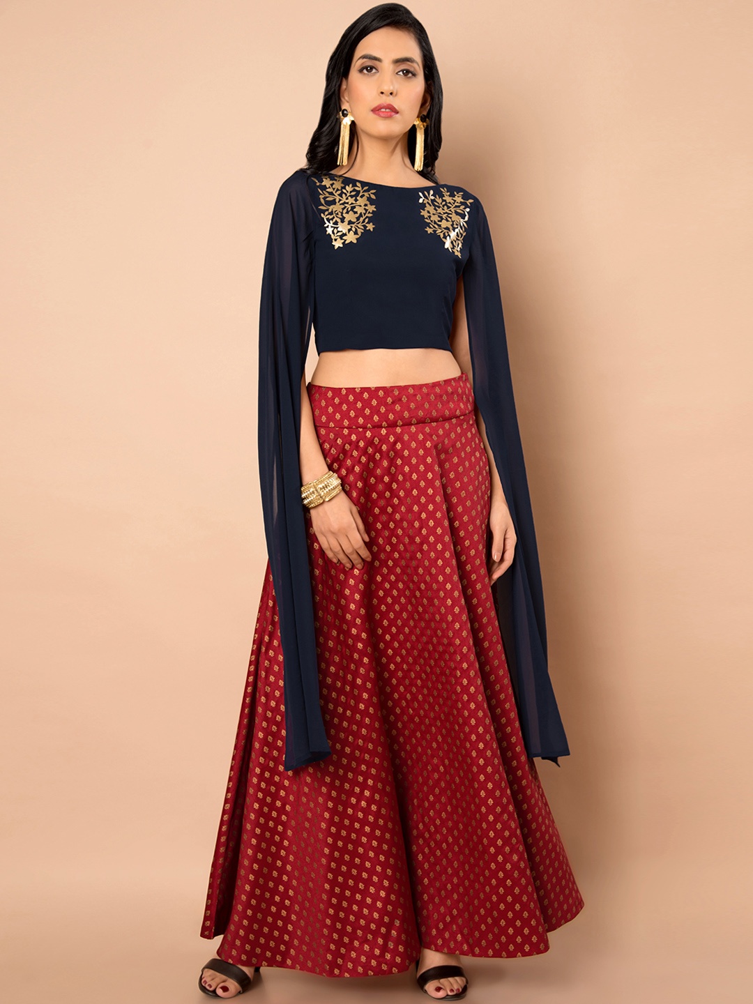 

INDYA Women Navy Blue Solid Blouson Top