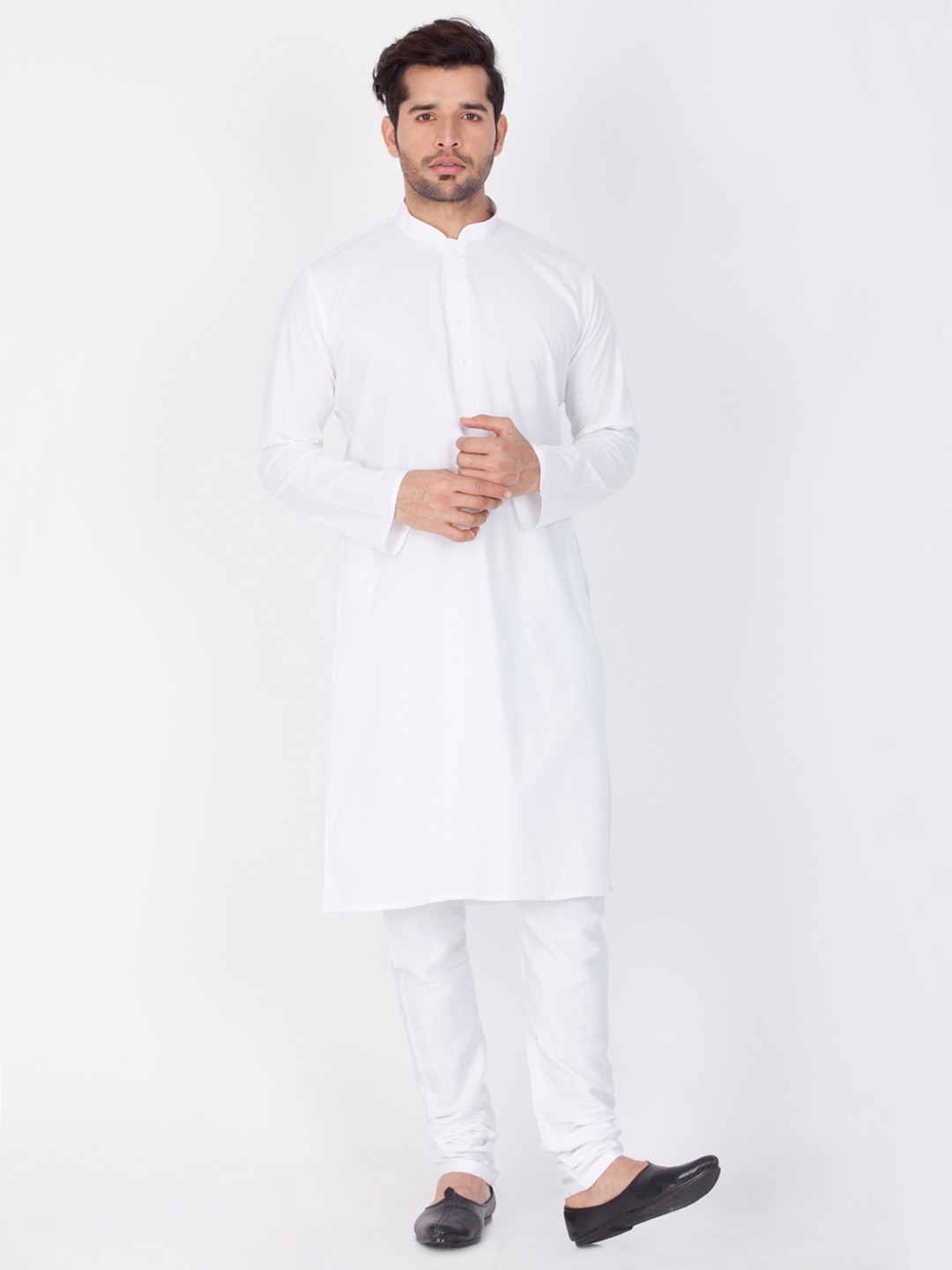 

VASTRAMAY Men White Solid Kurta with Churidar