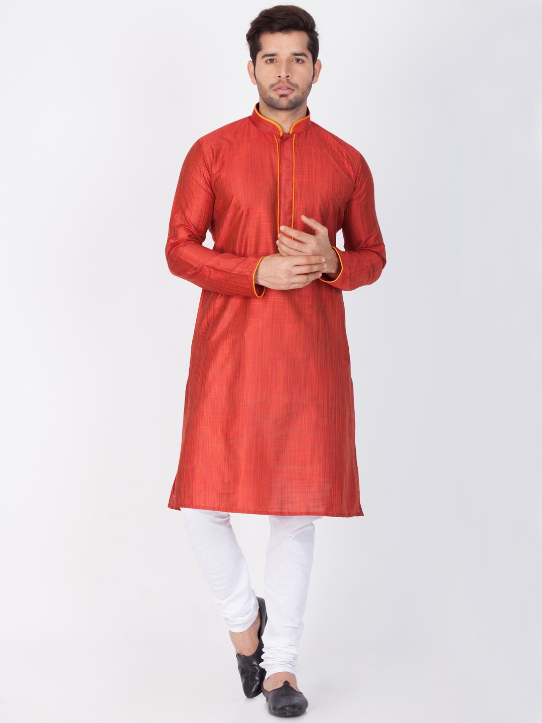 

VASTRAMAY Men Rust & White Solid Kurta with Churidar