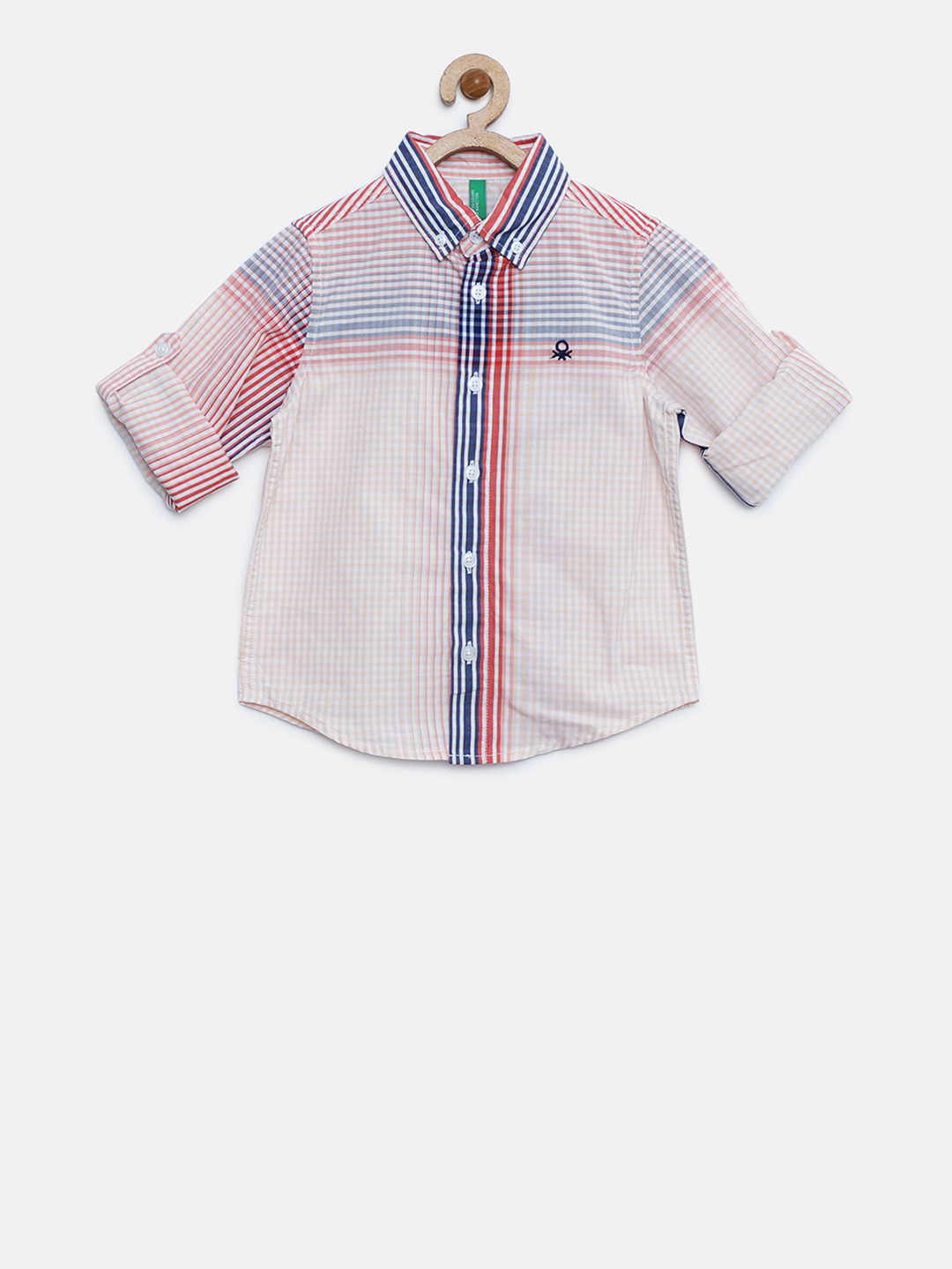 

United Colors of Benetton Boys Peach-Coloured & Off-White Checked Casual Shirt