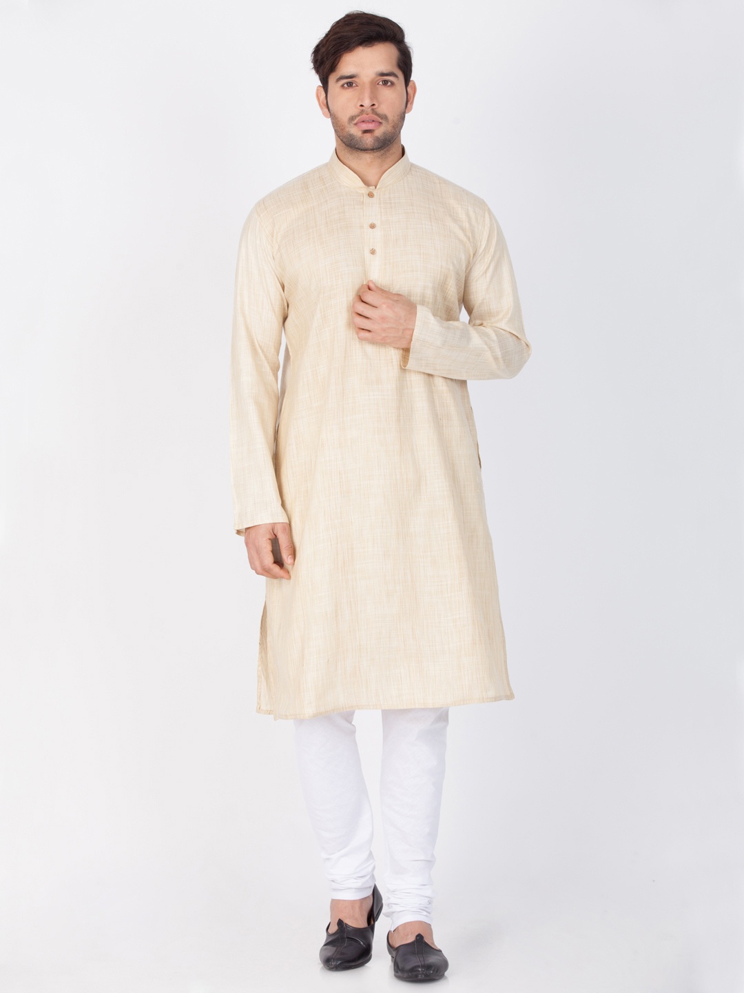 

VASTRAMAY Men Beige & White Solid Kurta with Churidar