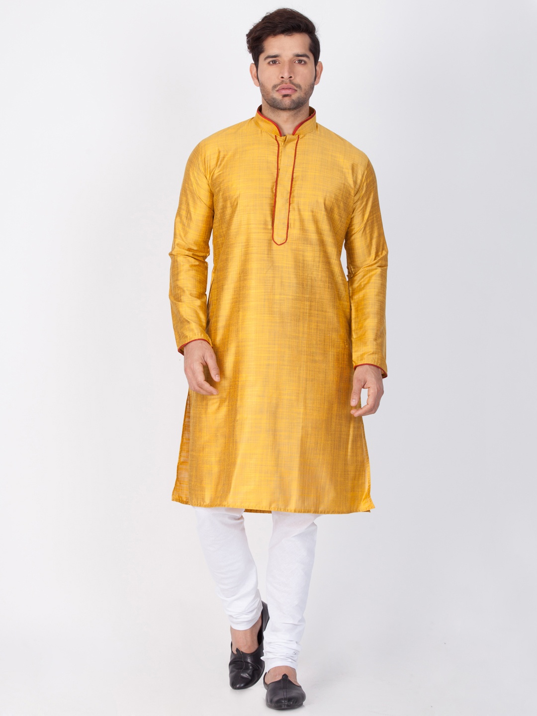 

VASTRAMAY Men Yellow & White Solid Kurta with Churidar