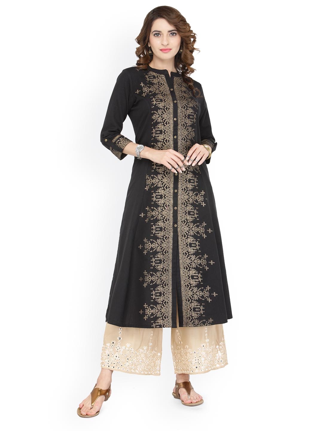 

Varanga Women Black & Beige Printed Kurta with Palazzos