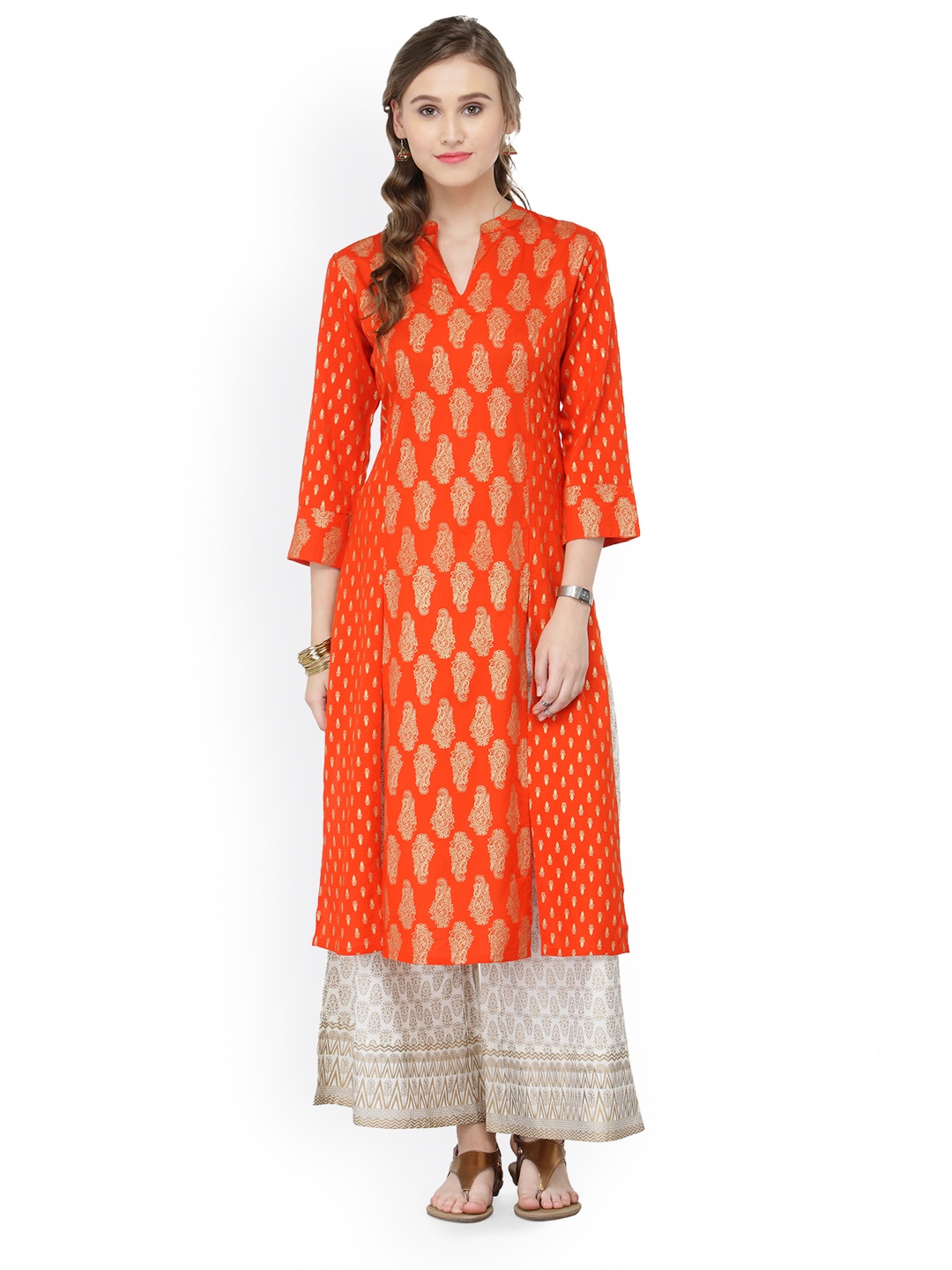 

Varanga Women Orange & Off-White Printed Kurta with Palazzos