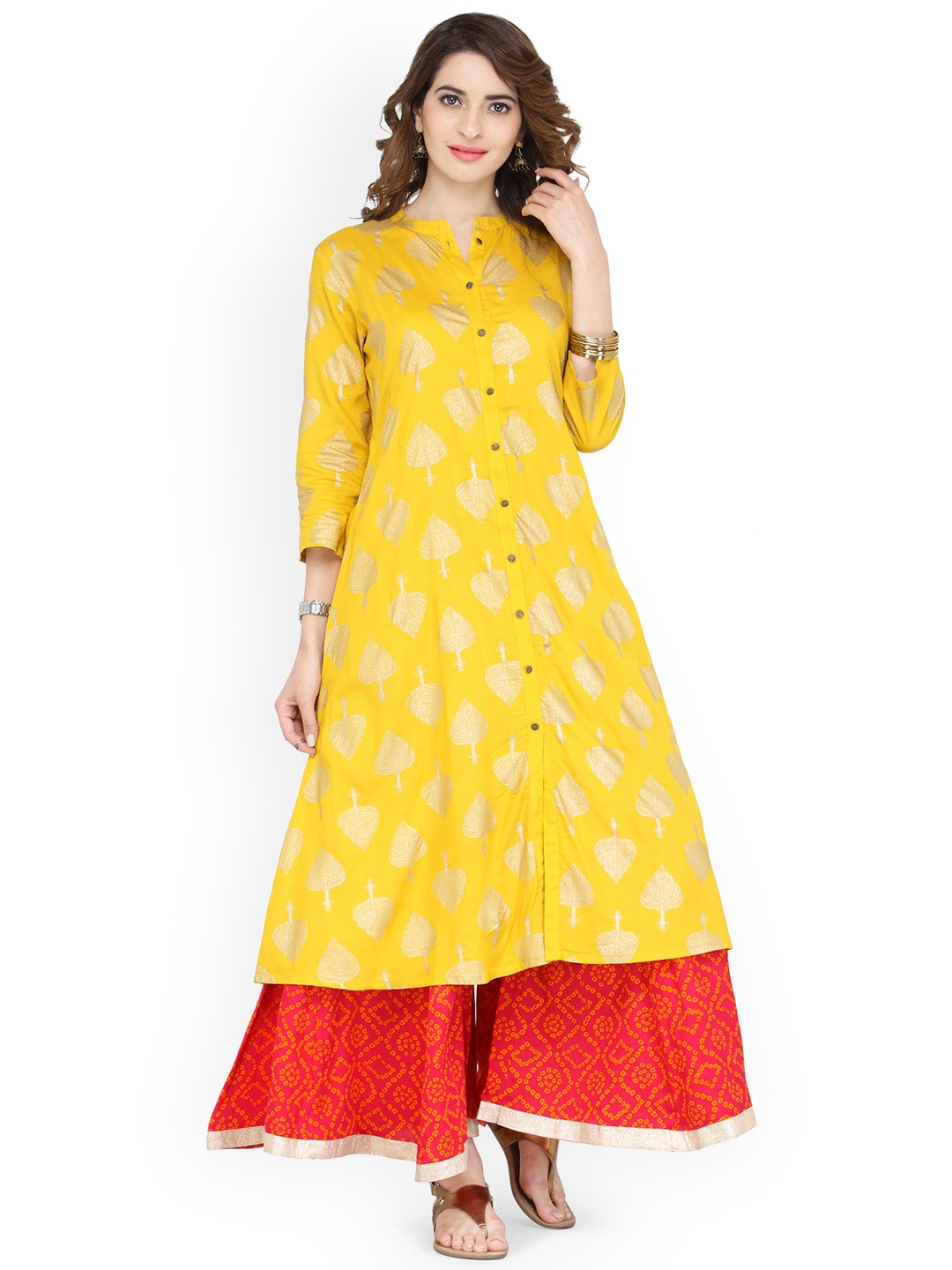 

Varanga Women Mustard & Pink Printed Kurta with Palazzos