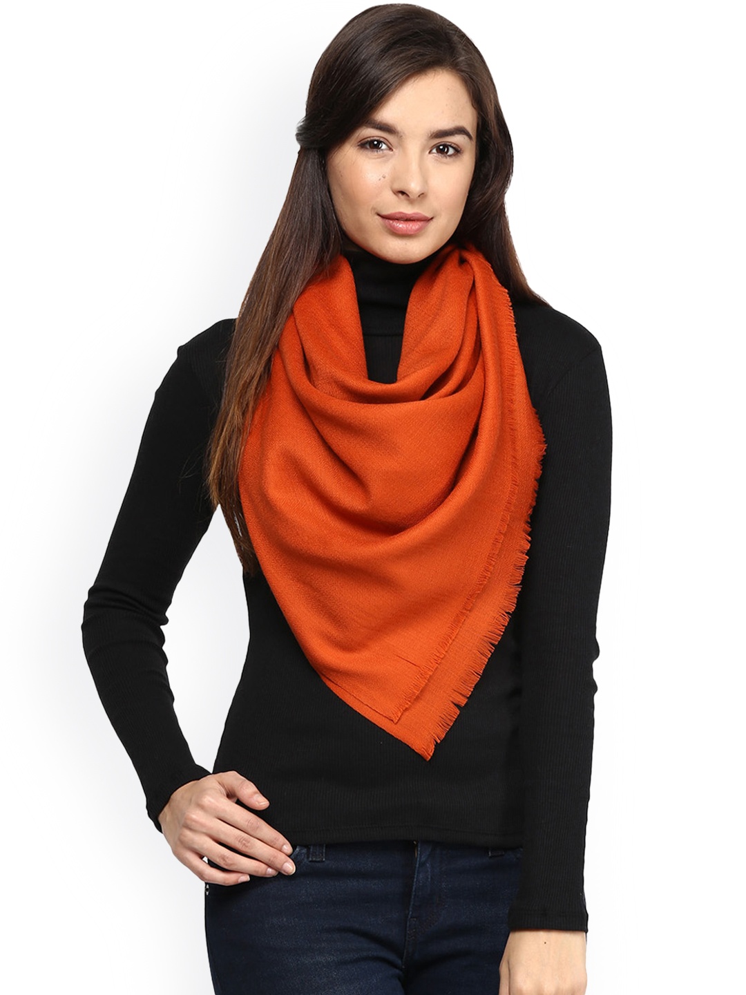 

SHINGORA Orange Solid Woollen Sustainable Shawl