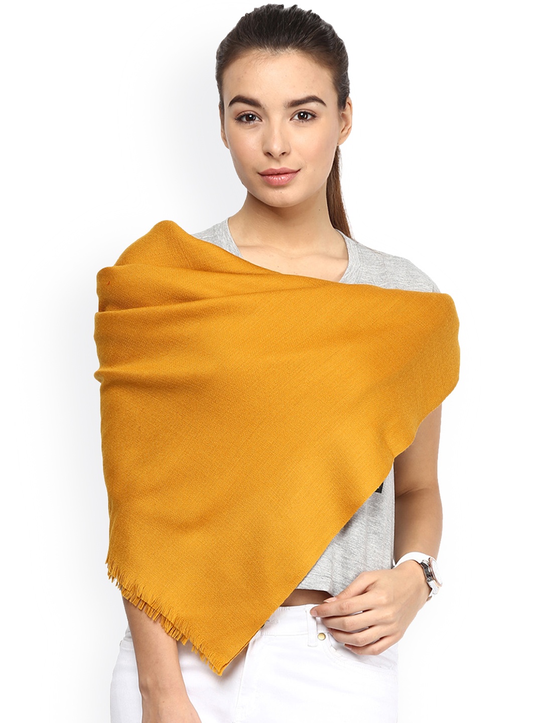 

Shingora Mustard Solid Woollen Sustainable Shawl