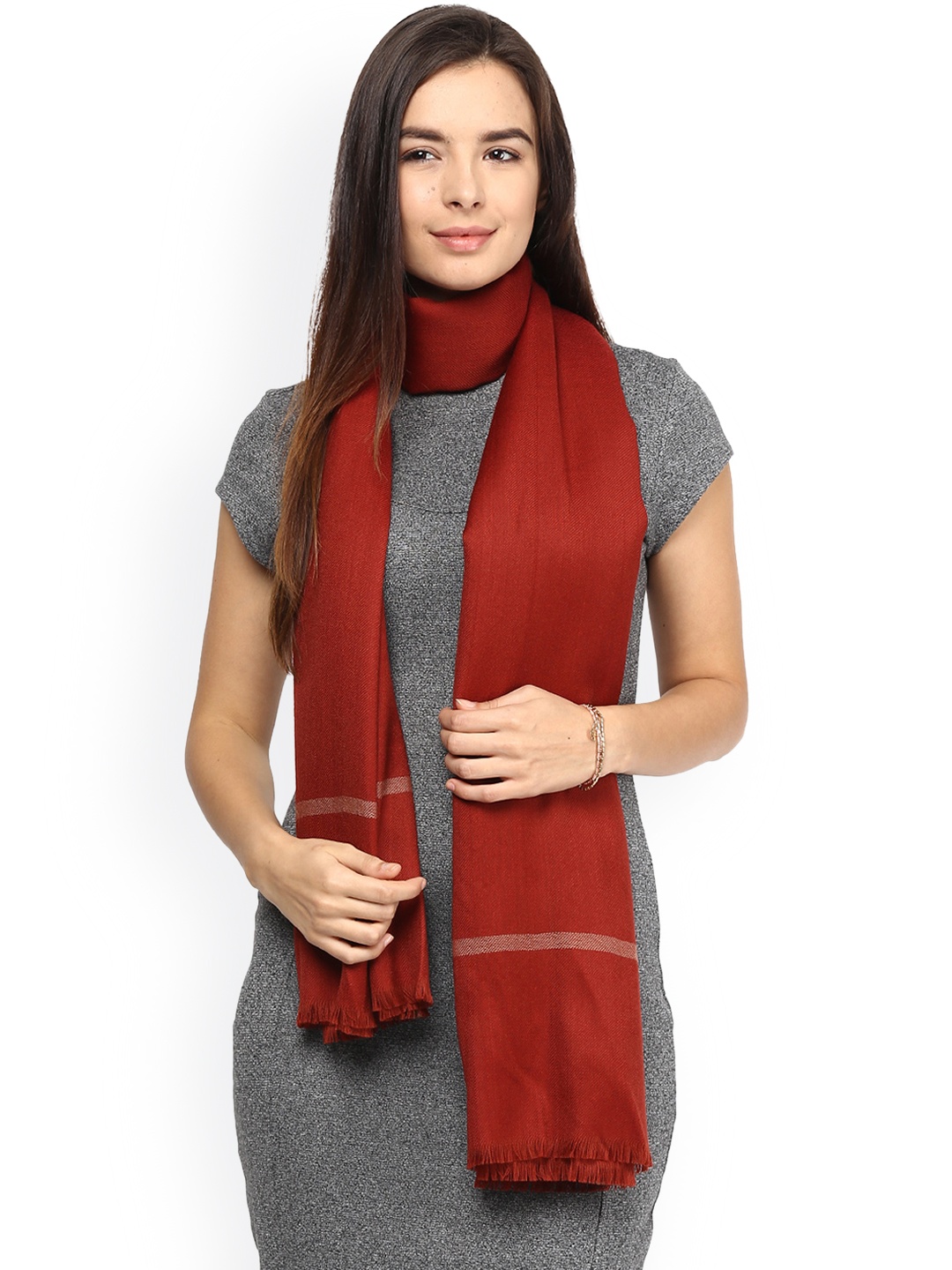 

Shingora Women Woven Design Maroon Woolen Sustainable Shawl