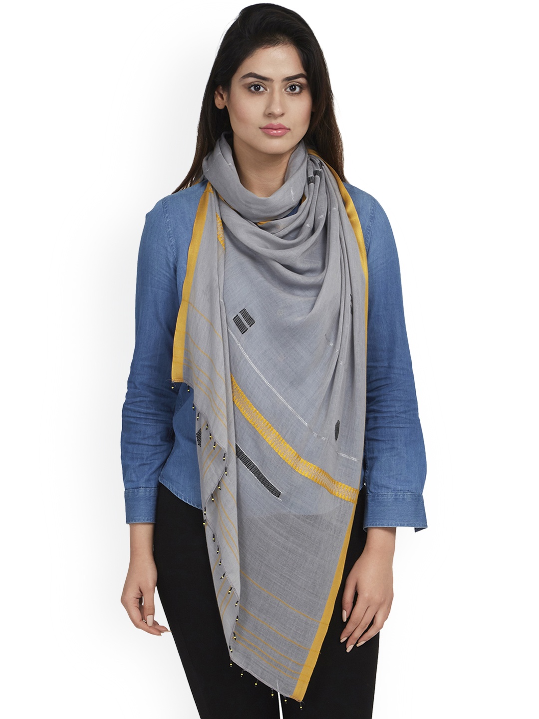 

SHINGORA Women Grey Printed Stole