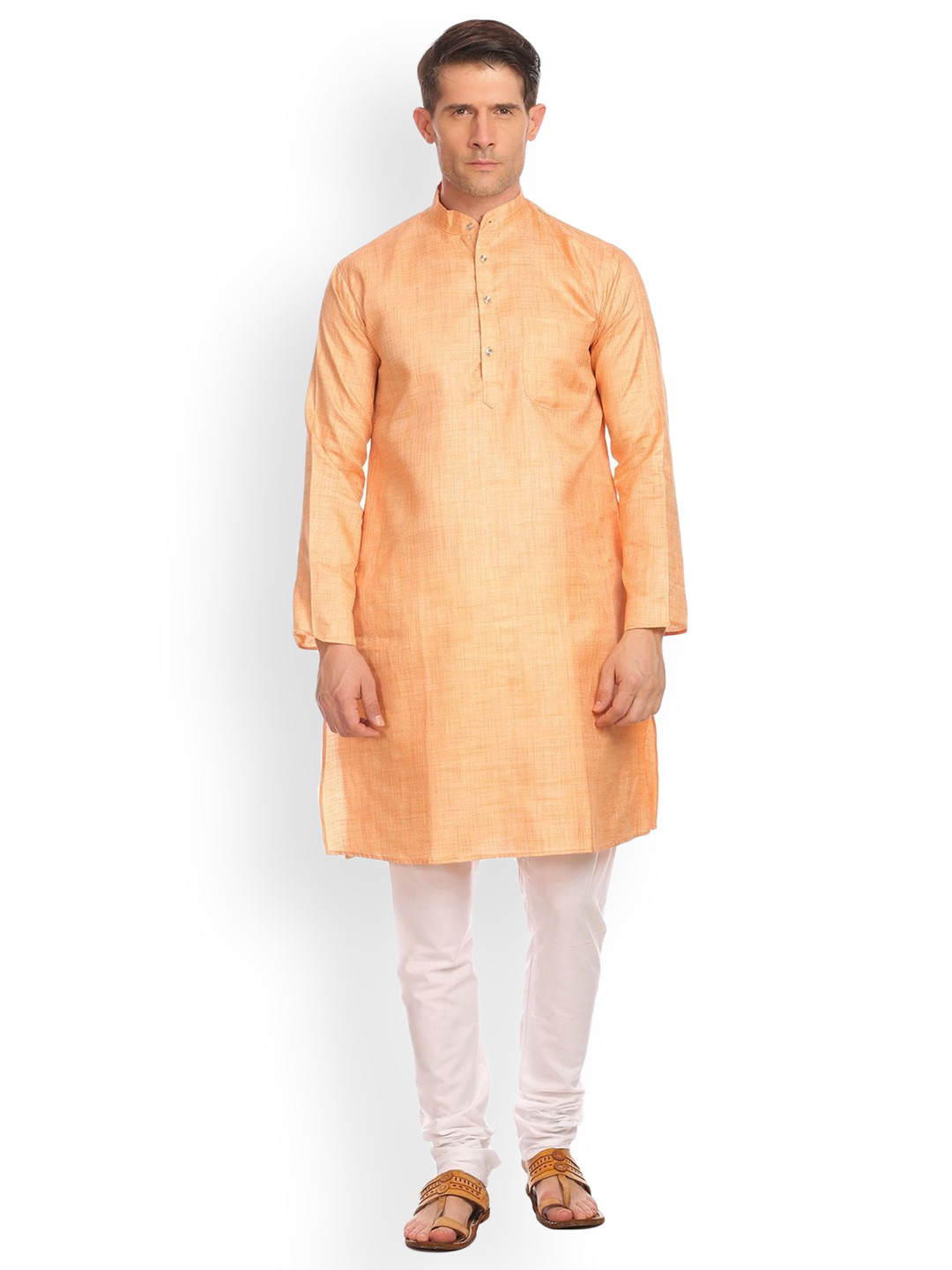 

Wintage Men Orange Woven Design Straight Kurta
