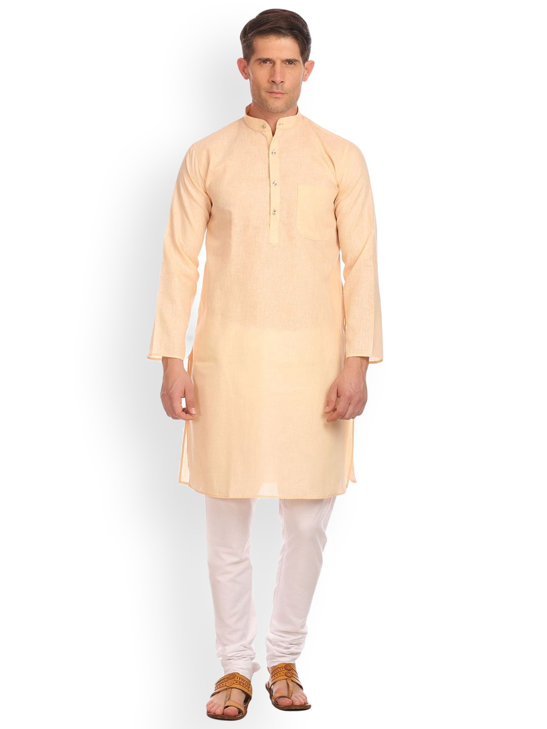 

Wintage Men Cream-Coloured Solid Straight Kurta