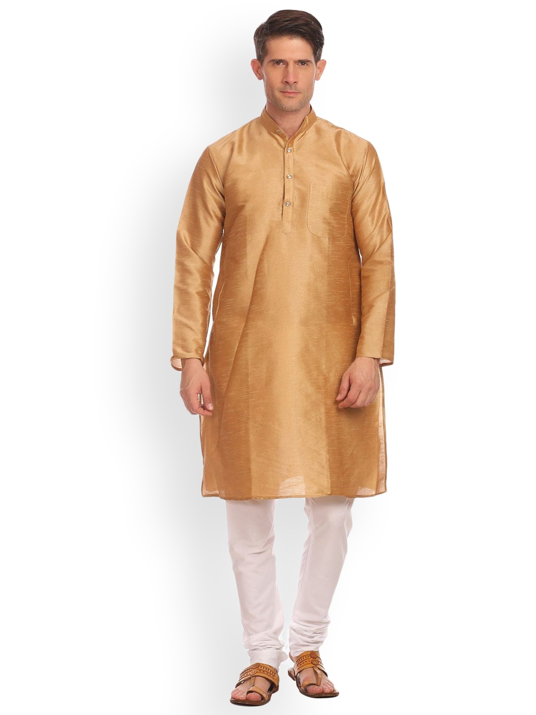 

Wintage Men Gold-Toned Solid Straight Banarasi Kurta