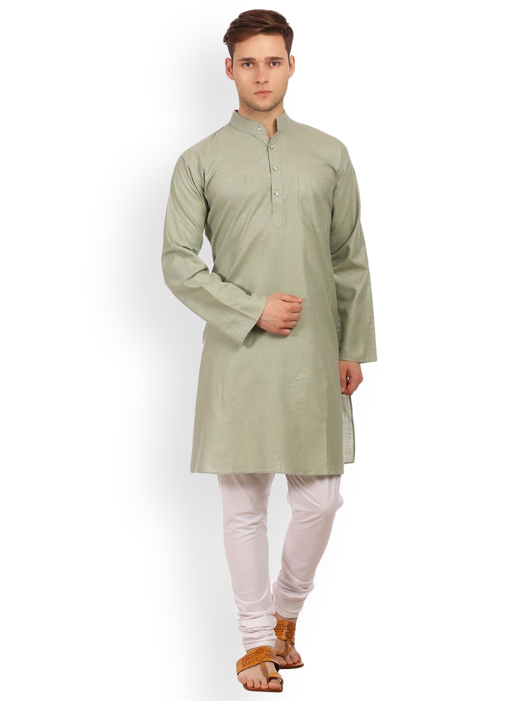 

Wintage Men Green Solid Straight Kurta