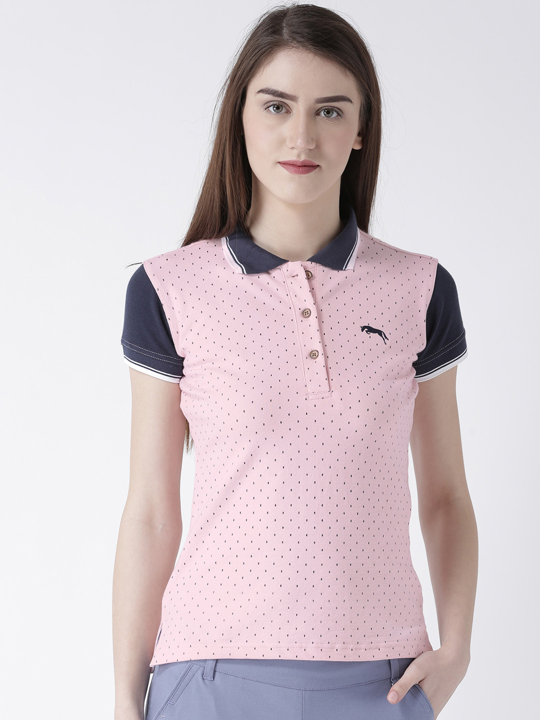 

JUMP USA Women Pink Printed Polo Collar T-shirt
