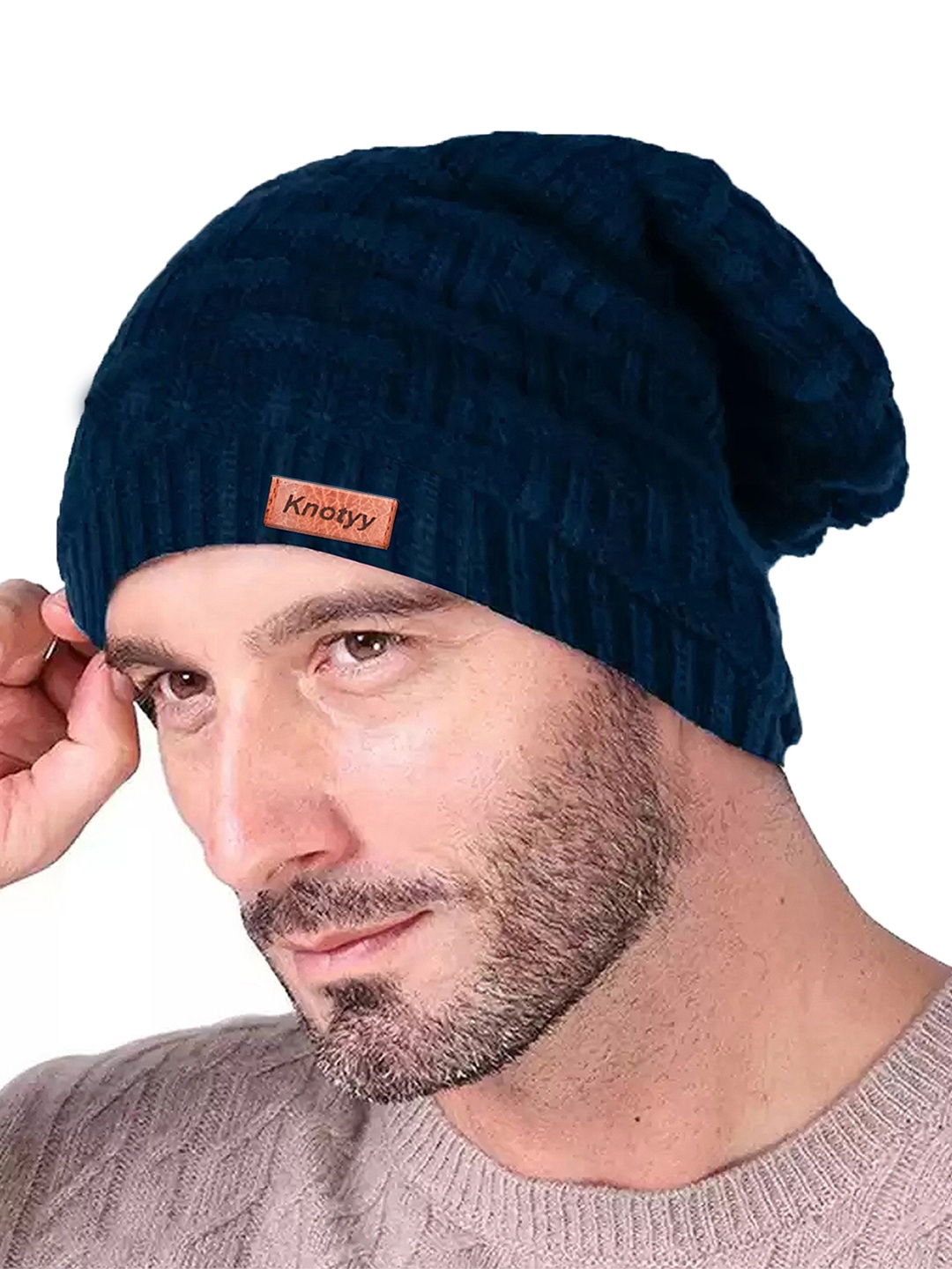 

Knotyy Unisex Blue Self Design Beanie