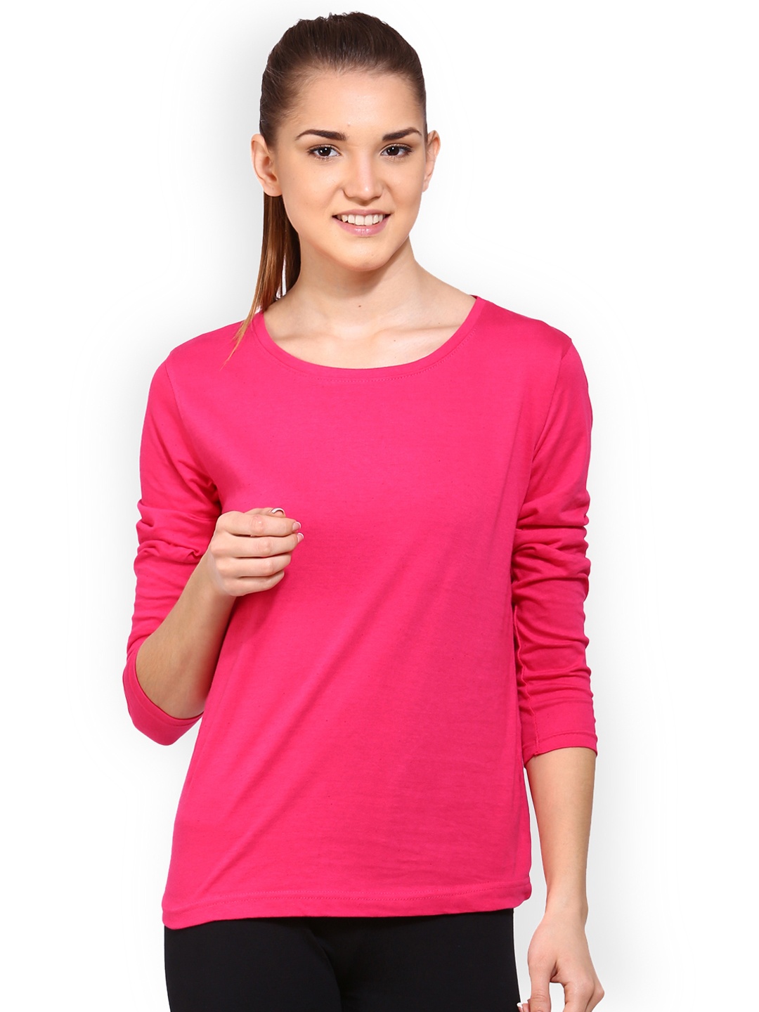 

appulse Women Pink Solid Round Neck T-shirt