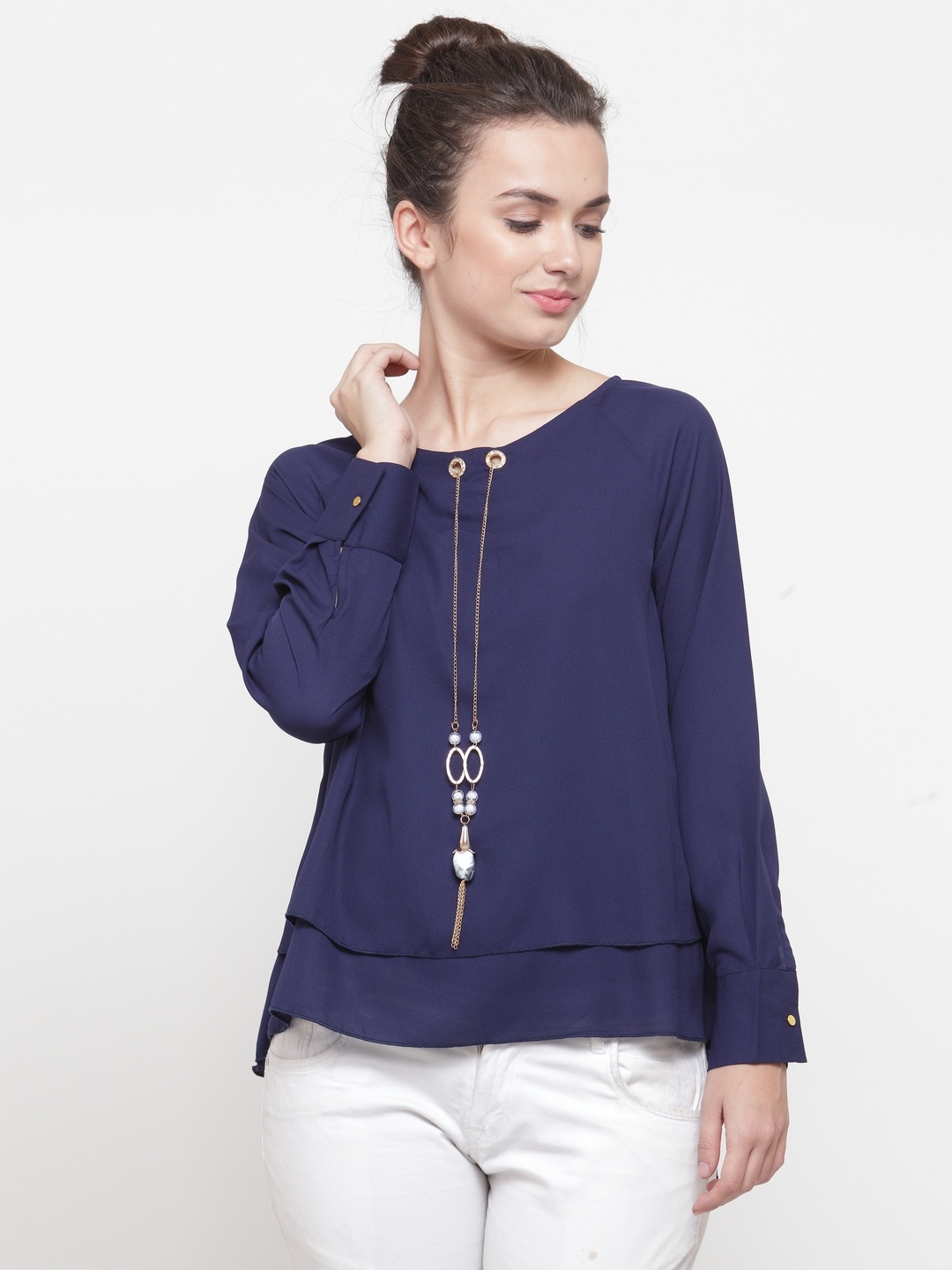 

plusS Women Blue Solid Tiered Top