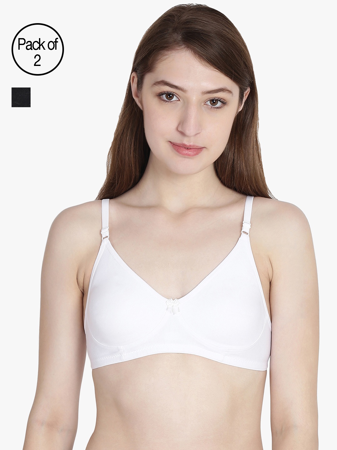 

Leading Lady Pack of 2 Non-Padded Cut & Sew T-shirt With Full Coverage Bras COOL-BLK-WH, Black