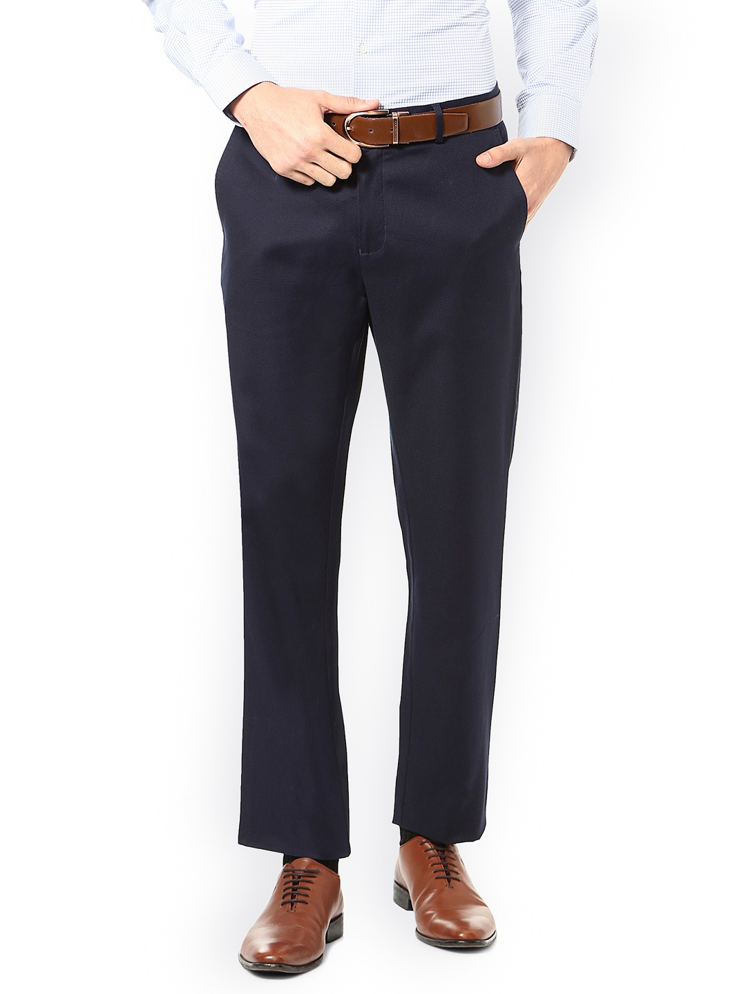 

Allen Solly Men Navy Blue Regular Fit Solid Formal Trousers