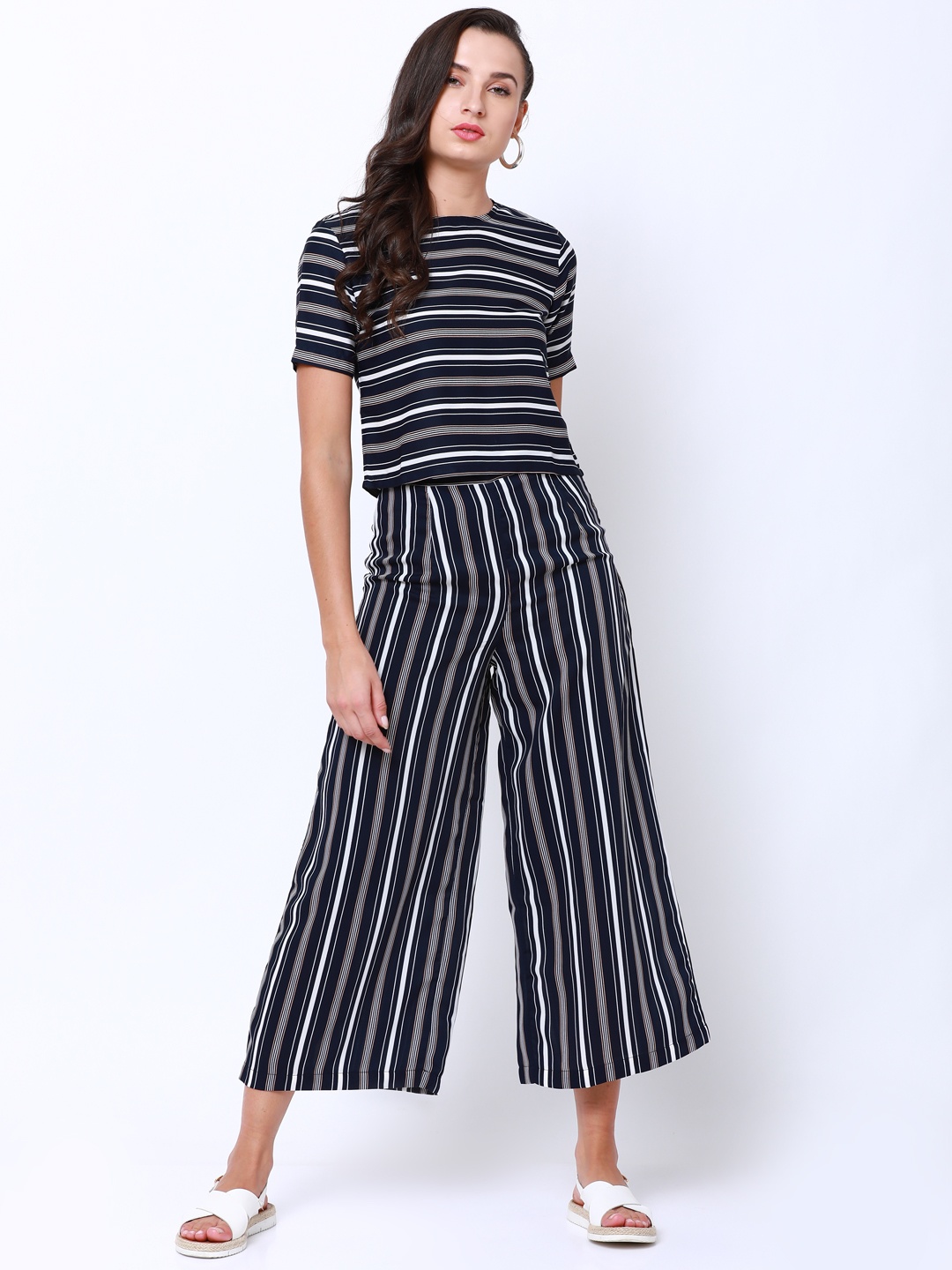 

Tokyo Talkies Women Navy Blue Striped Top with Trousers