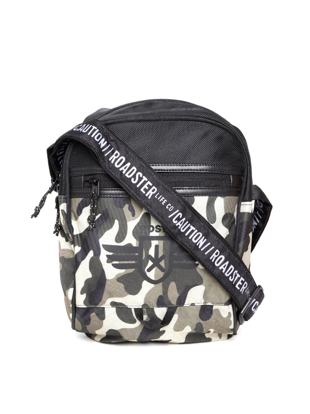

Roadster Unisex Charcoal Grey & Cream Camouflage Print Messenger Bag