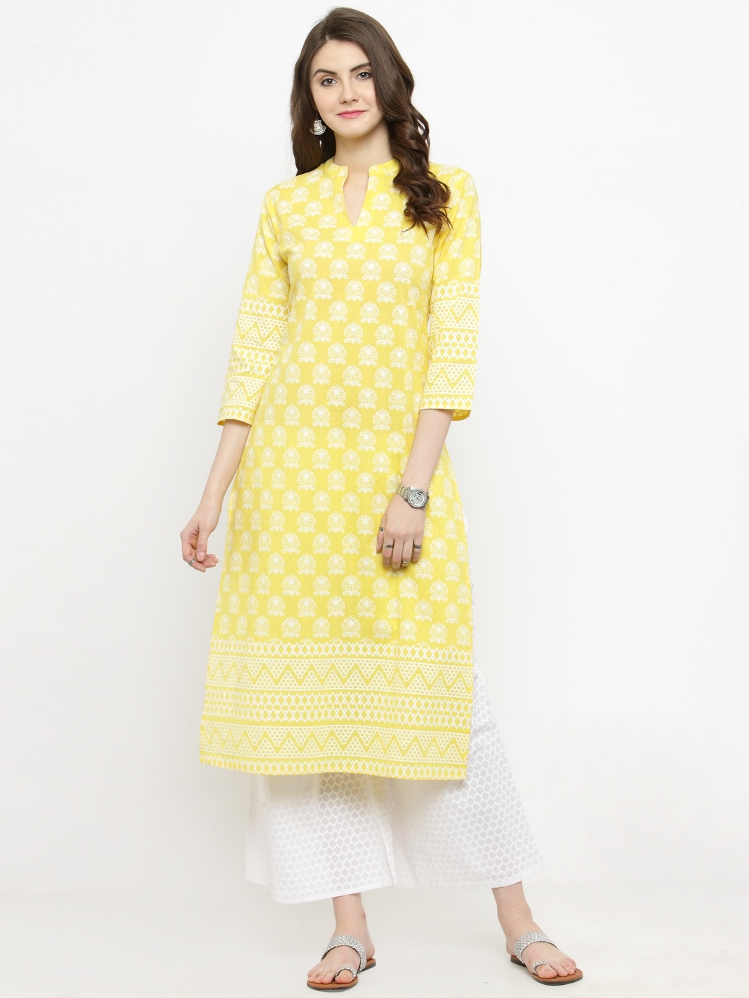 

Varanga Women Yellow Printed Kurta with Palazzos