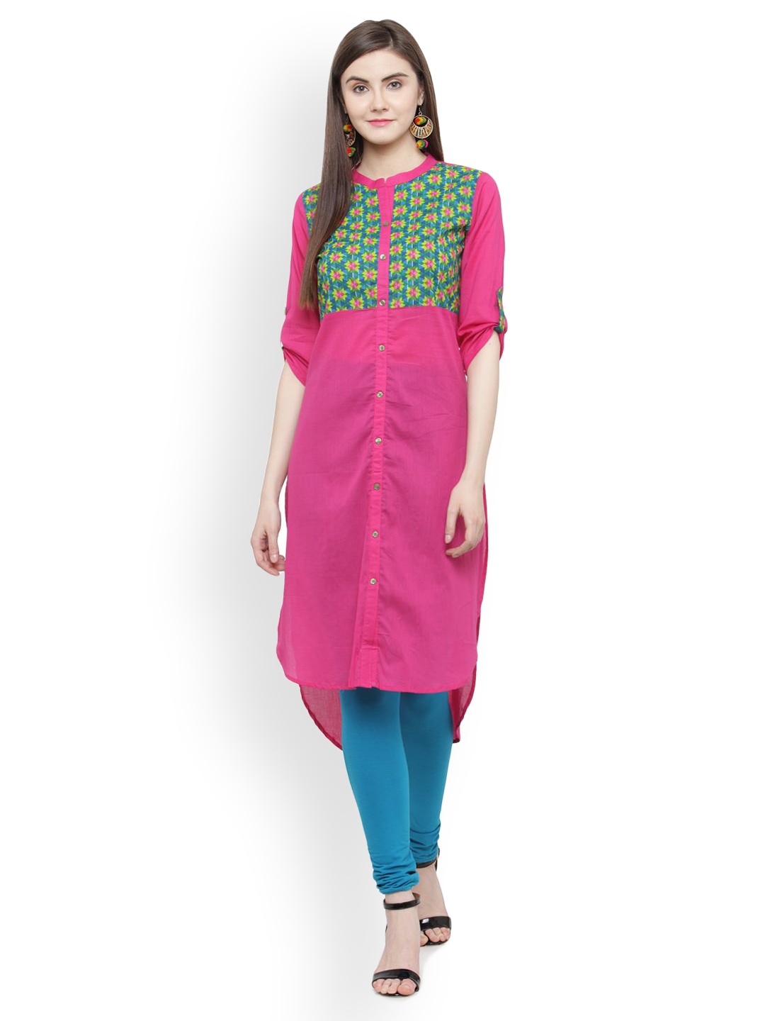 

Geroo Jaipur Pink Hand Embroidered Straight Cotton Kurta