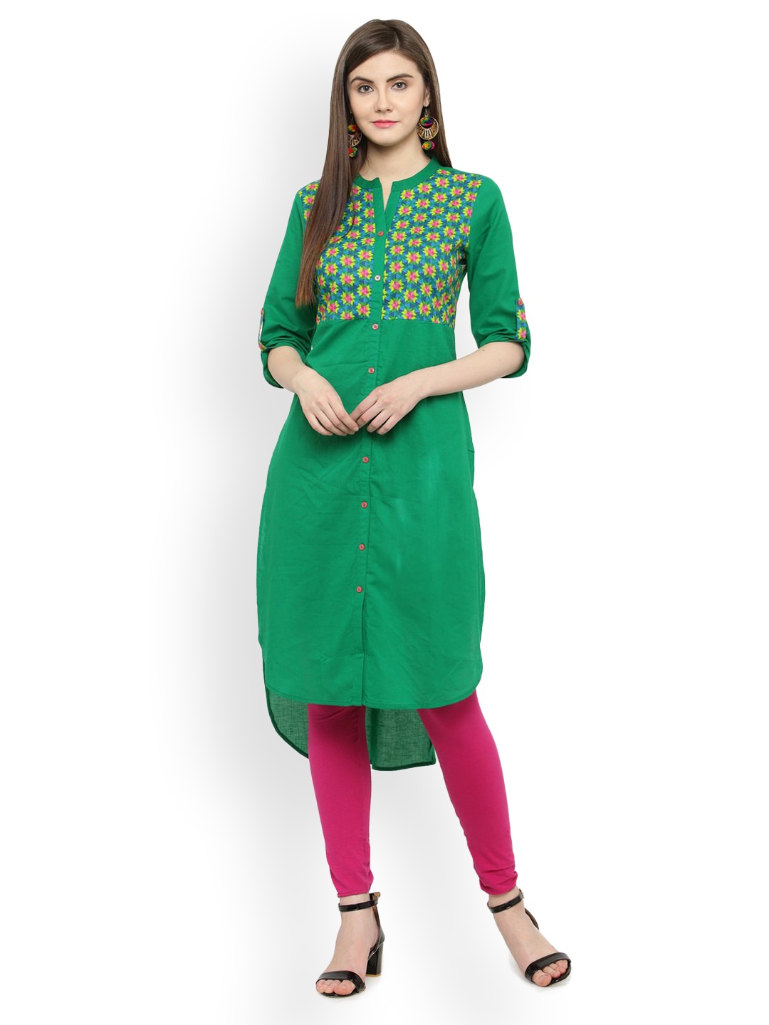 

Geroo Jaipur Green Hand Embroidered Straight Cotton Kurta