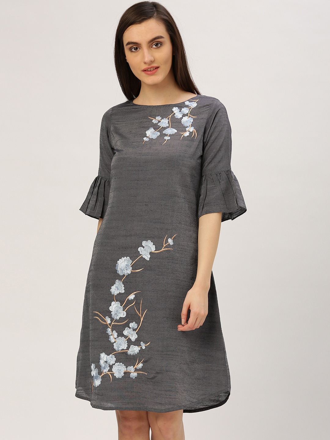 

Jaipur Kurti Women Grey Self-Design A-Line Dress