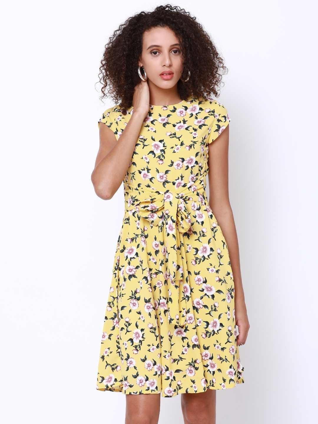 

Tokyo Talkies Women Yellow Printed Fit and Flare Dress