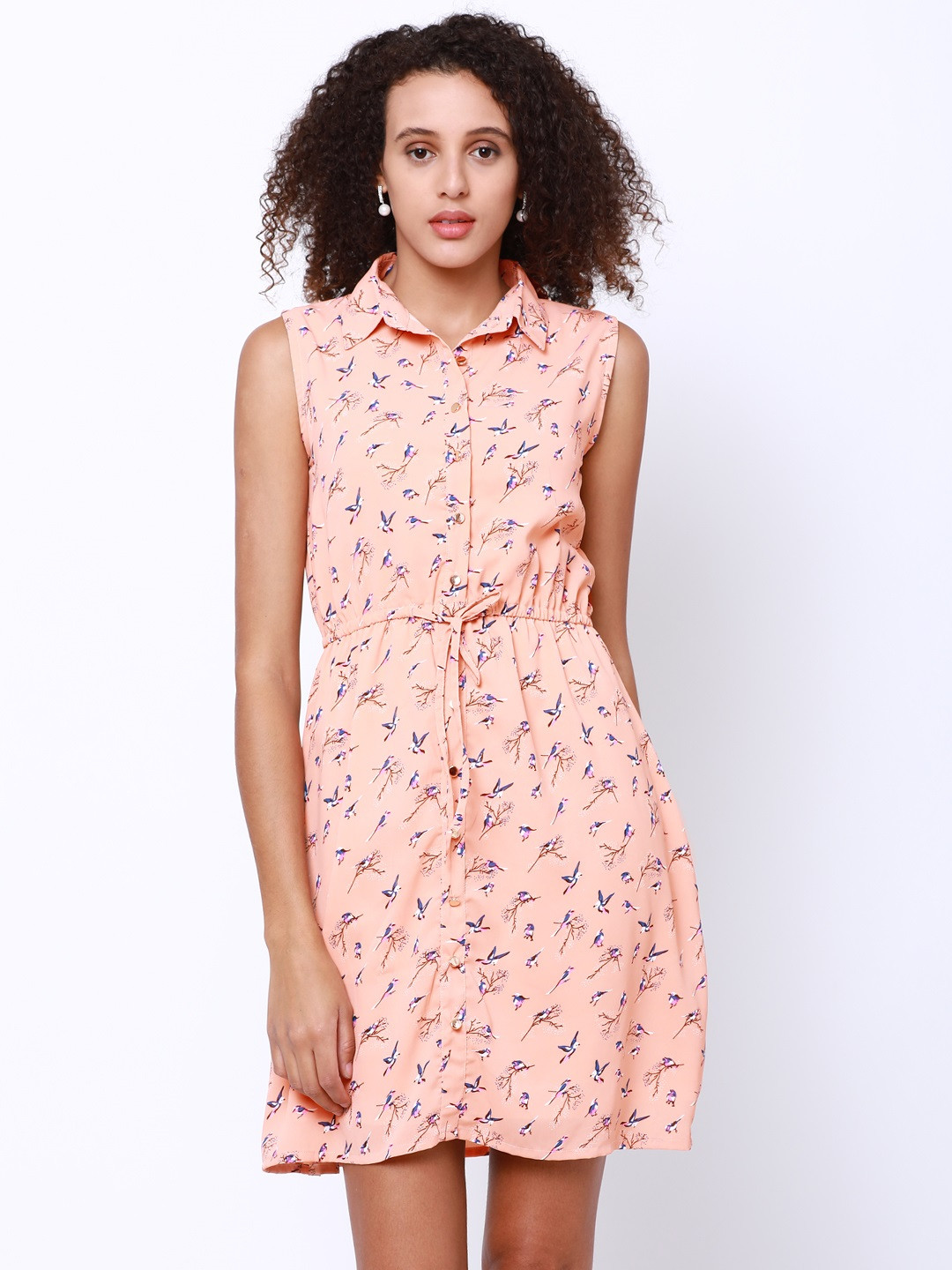 

Tokyo Talkies Women Peach-Coloured Printed Shirt Dress