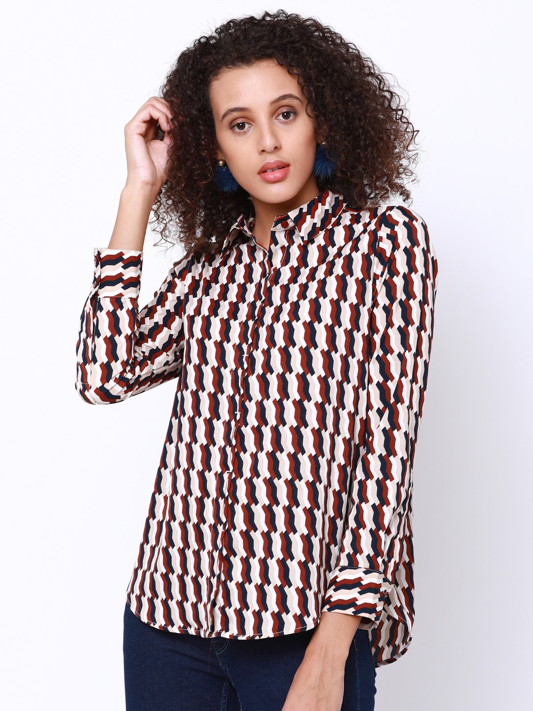 

Tokyo Talkies Women Maroon & Beige Regular Fit Printed Casual Shirt