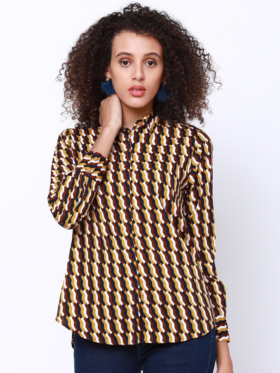 

Tokyo Talkies Women Mustard Regular Fit Printed Casual Shirt