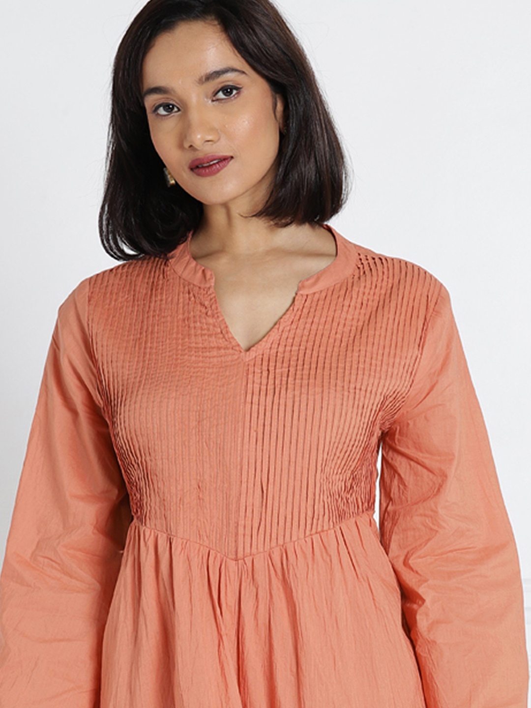 

all about you Peach-Coloured Solid A-Line Kurta