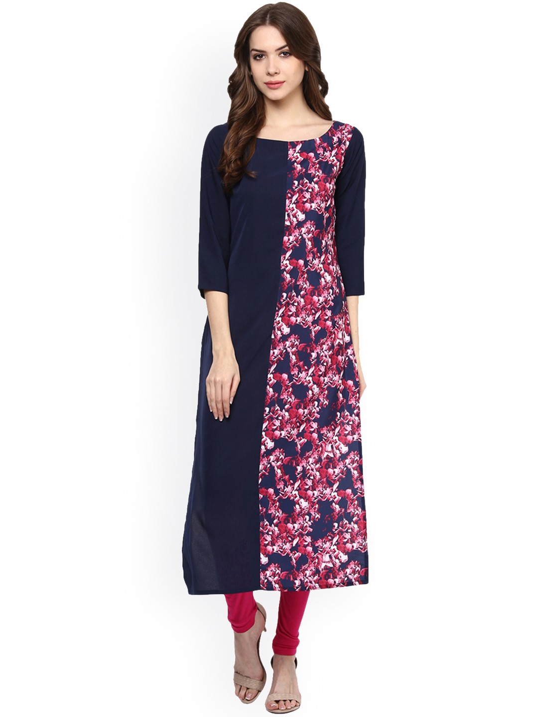 

ZIYAA Women Blue & Pink Printed Straight Kurta