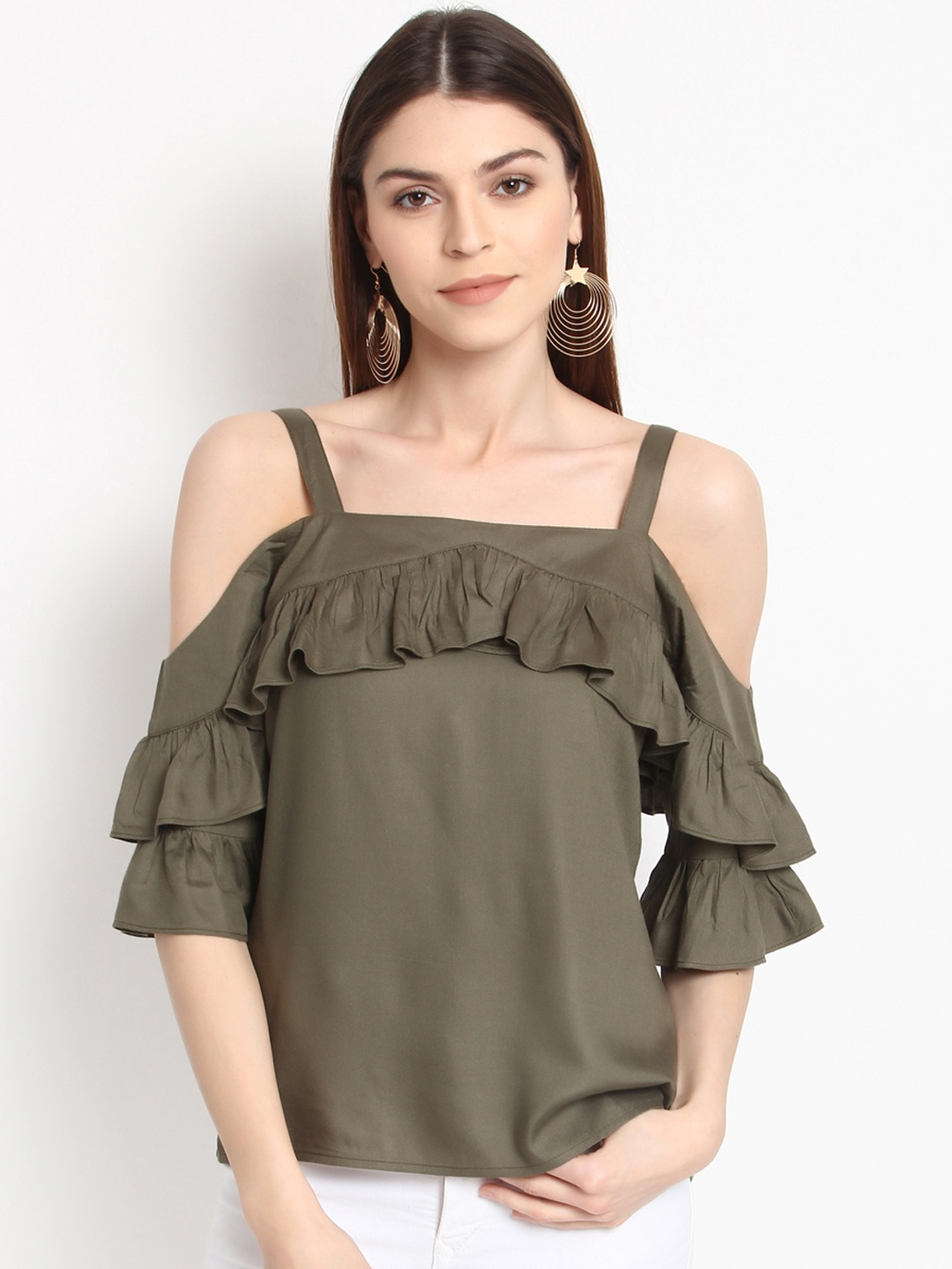 

RARE Women Olive Green Solid Top