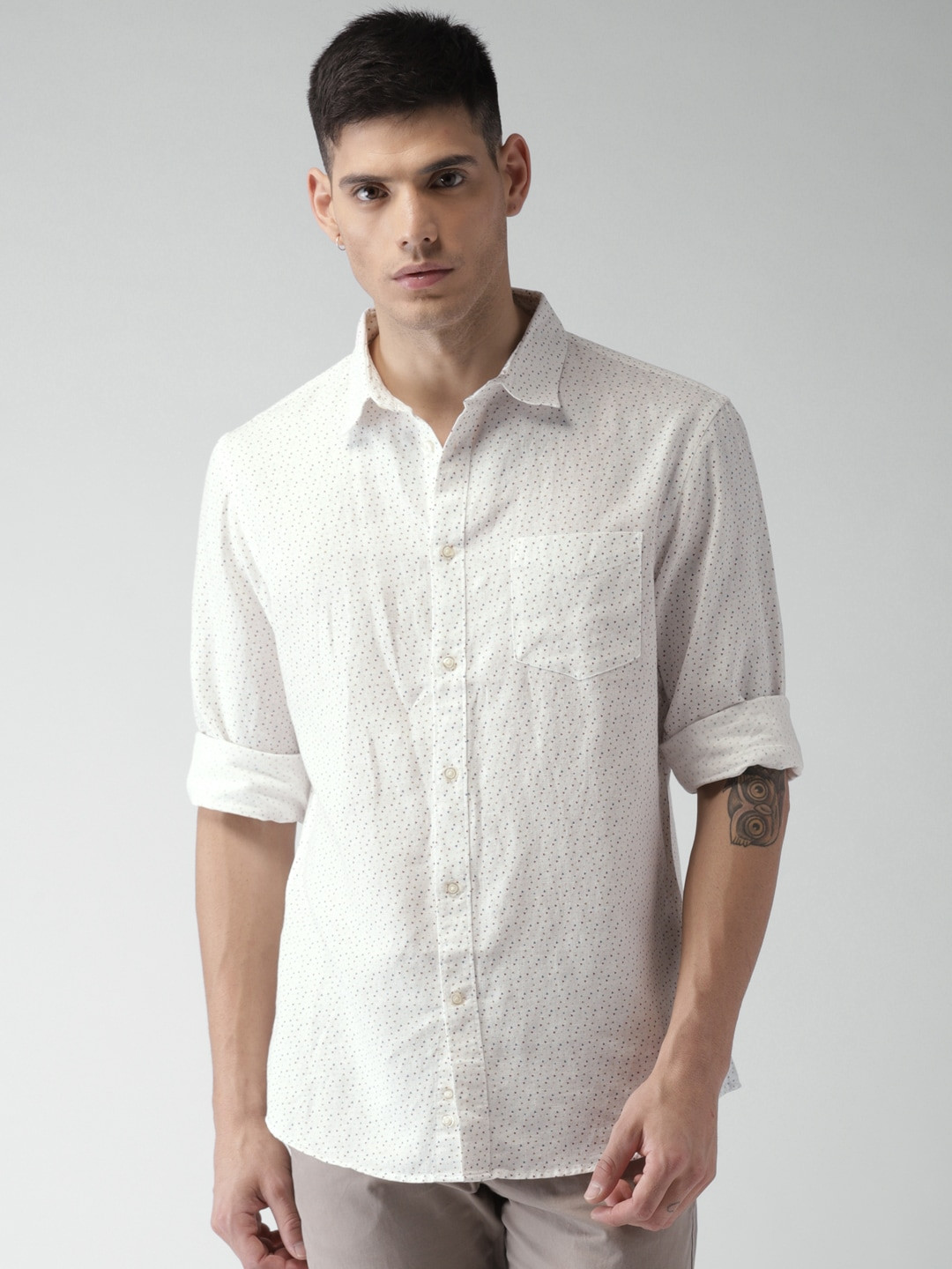 

Celio Men White Regular Fit Printed Casual Linen Sustainable Shirt
