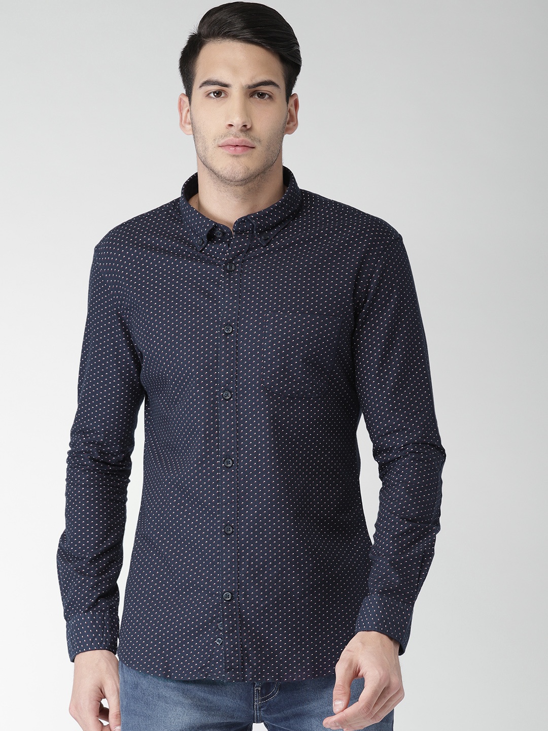 

Celio Men Navy Blue Slim Fit Printed Casual Shirt
