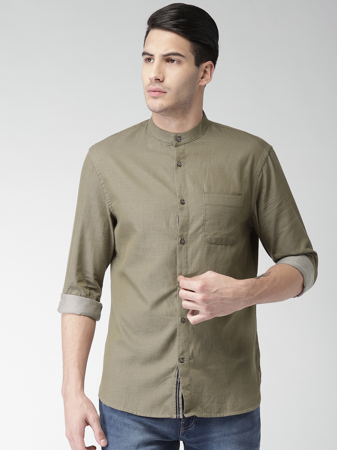 

Celio Men Olive Green Regular Fit Solid Casual Shirt