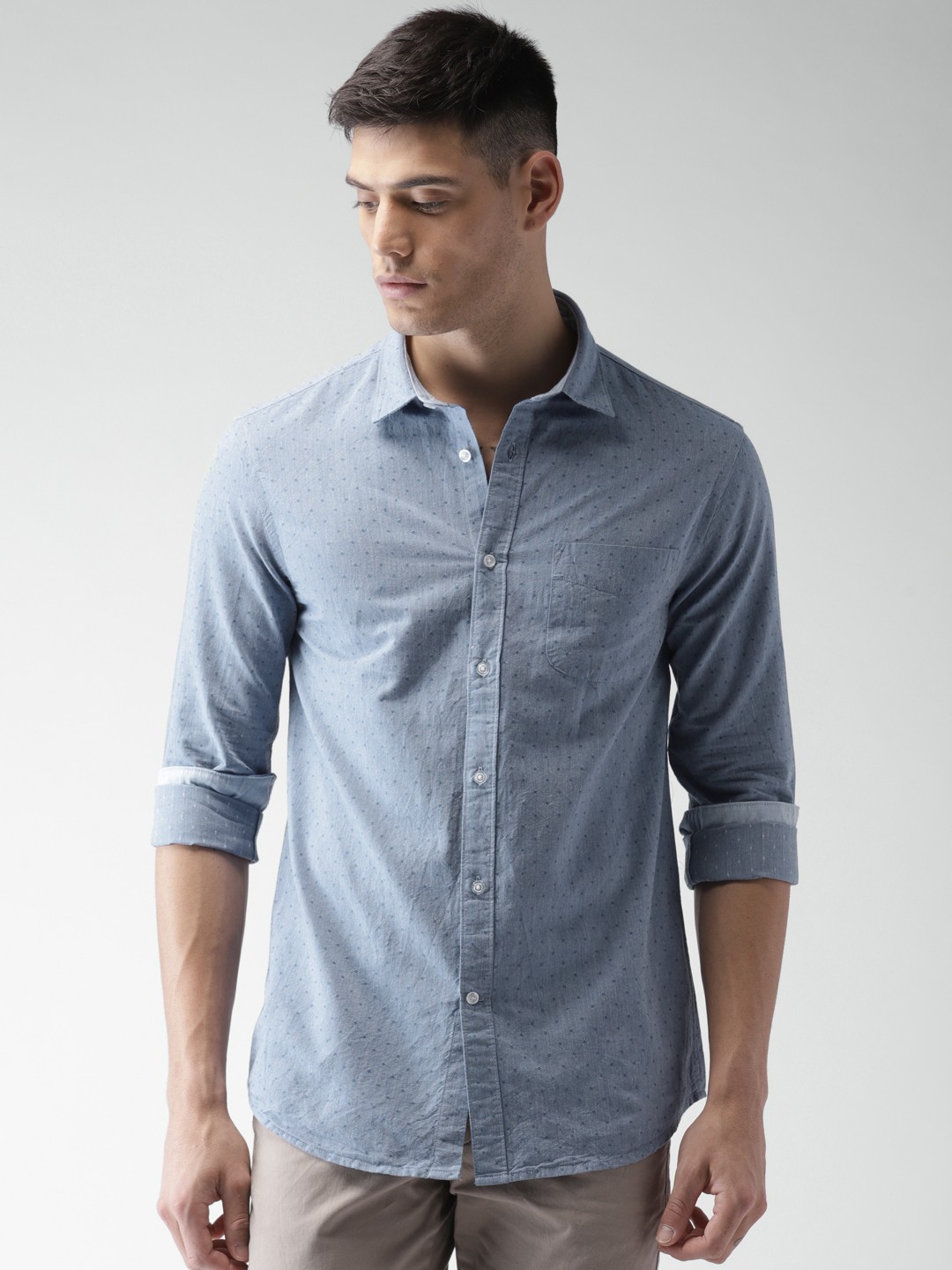 

Celio Men Blue Regular Fit Self Design Casual Shirt