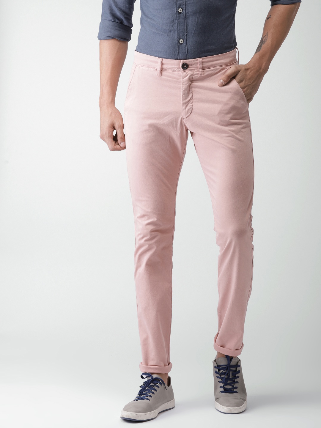 

Celio Men Peach-Coloured Slim Fit Solid Chinos