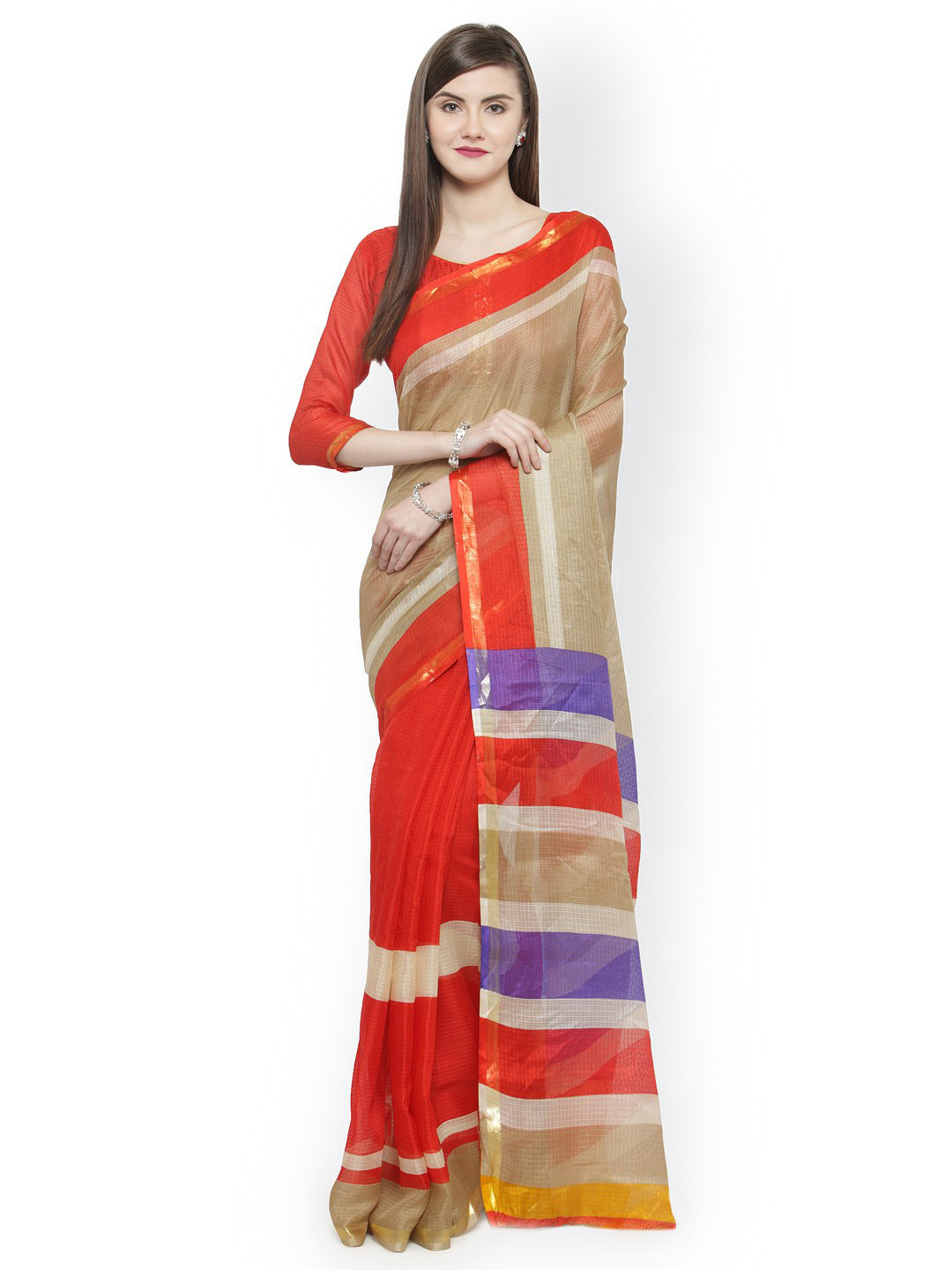 

Shaily Red & Beige Silk Cotton Printed Saree