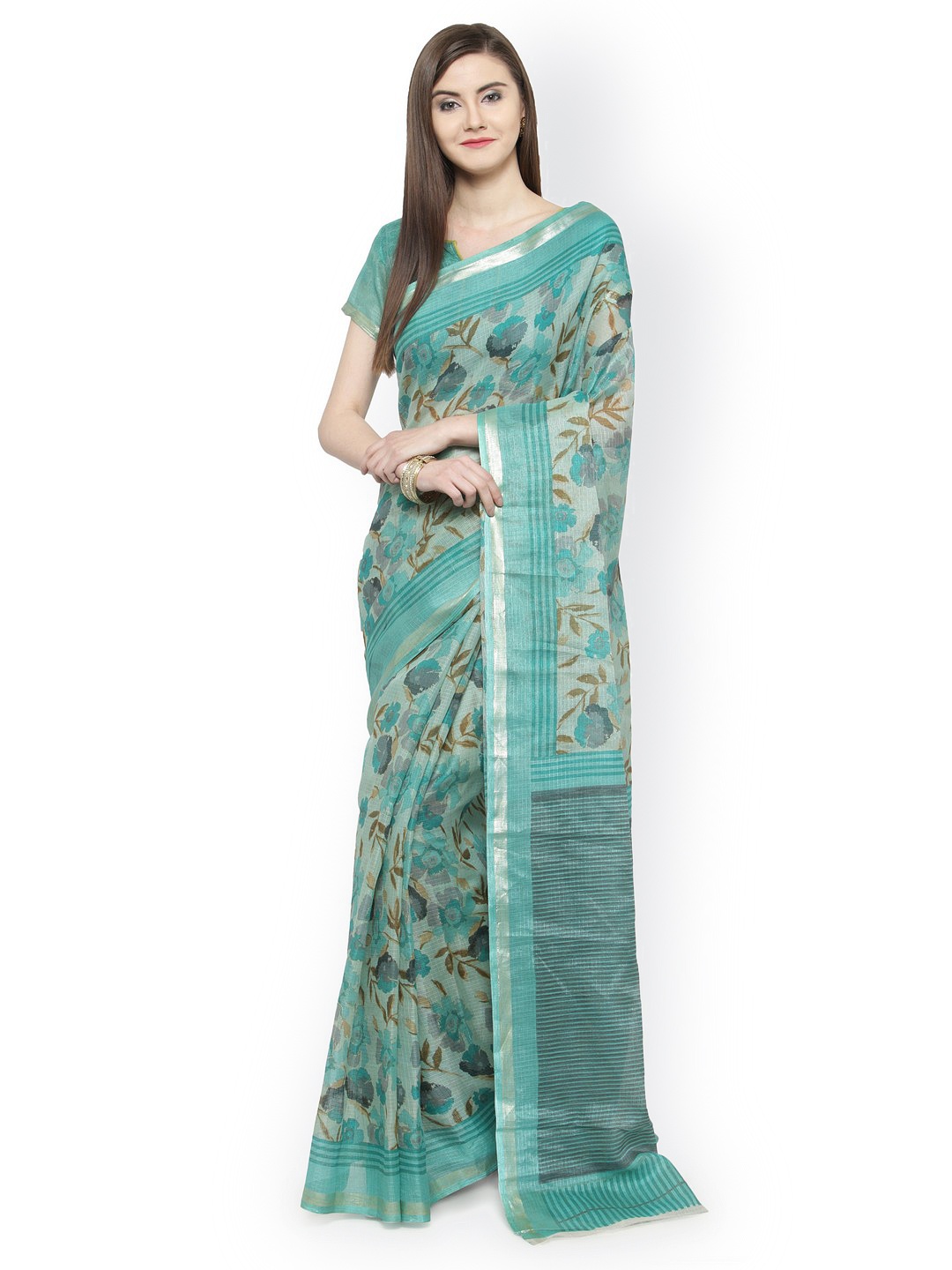 

Shaily Teal & Green Silk Cotton Printed Saree