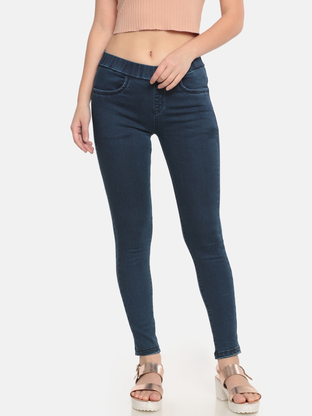 

De Moza Women Blue Denim Knit Pant-Jeggings