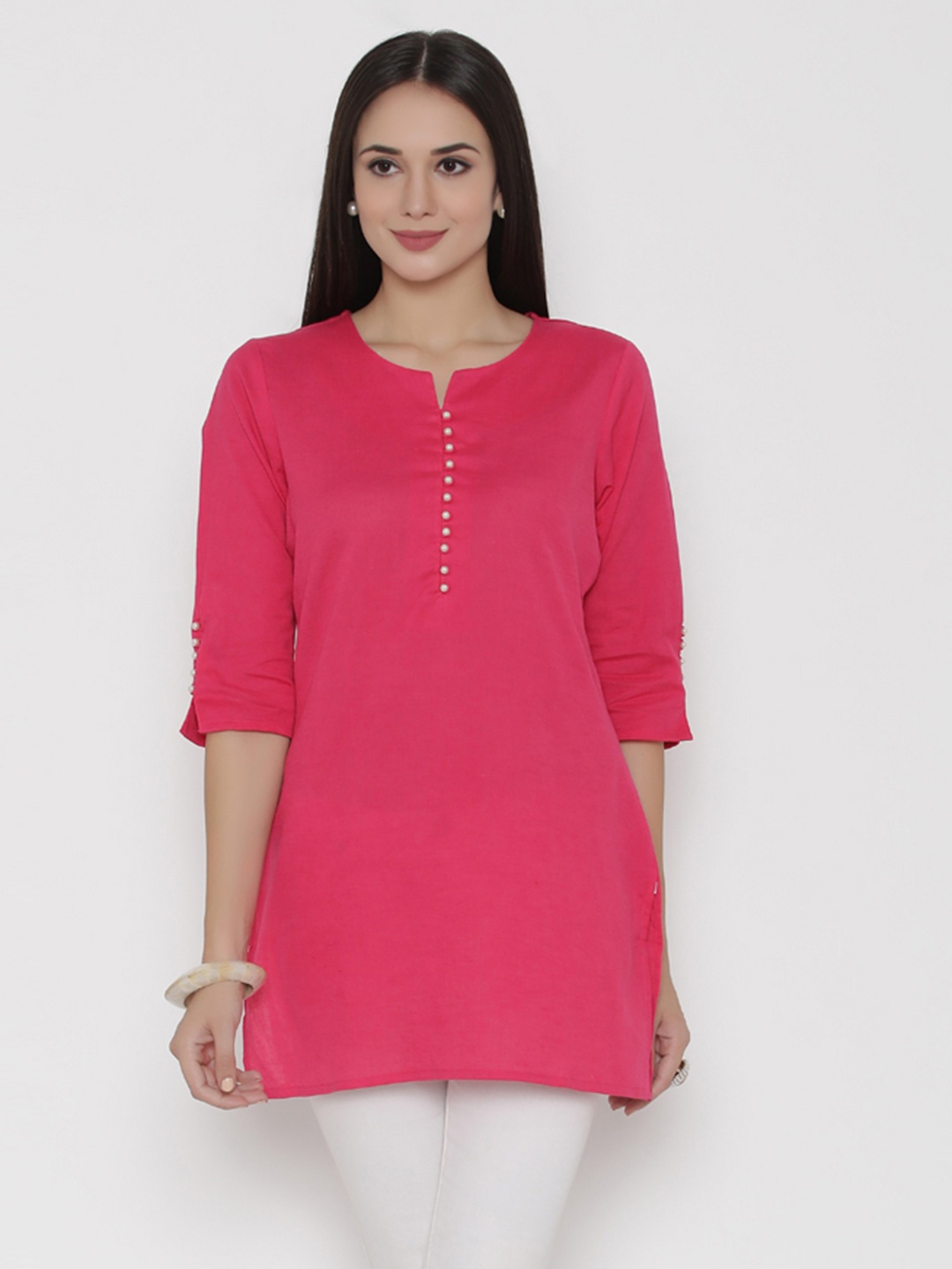 

Shree Pink Cotton Solid Tunic