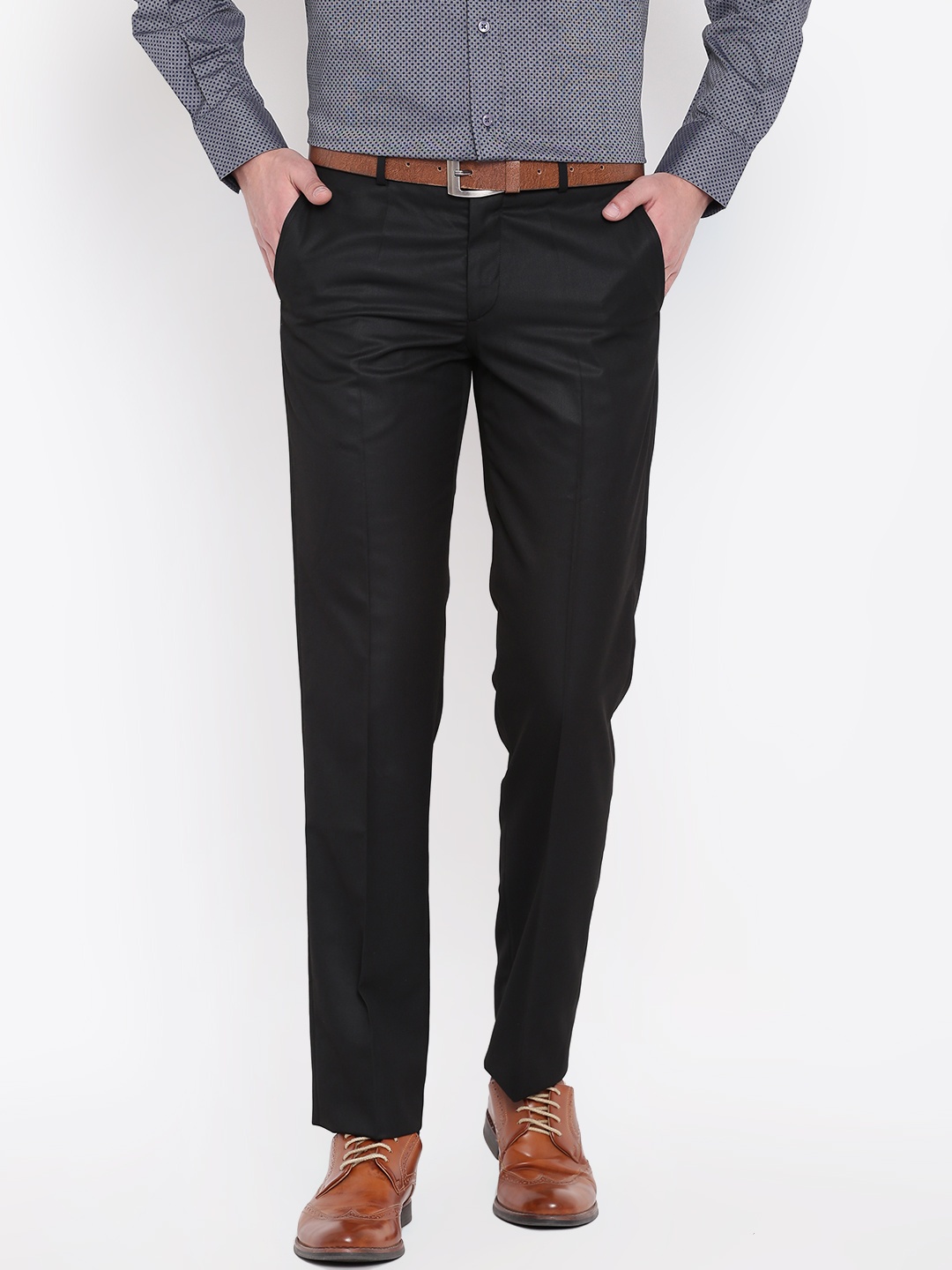 

Wills Lifestyle Men Black Slim Fit Solid Formal Trousers